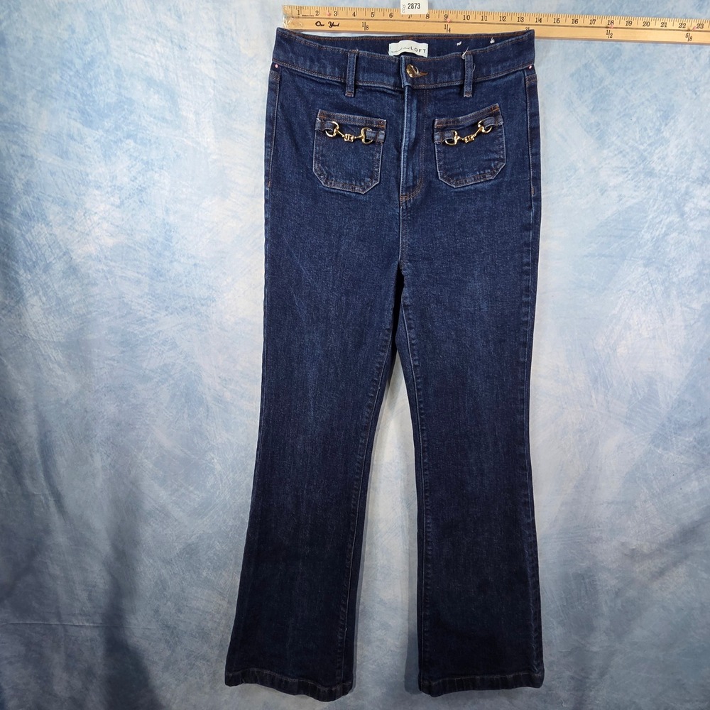 LOFT The Slim Flare Jeans Dark Wash Horsebit Pocket Detail Womens 4 27